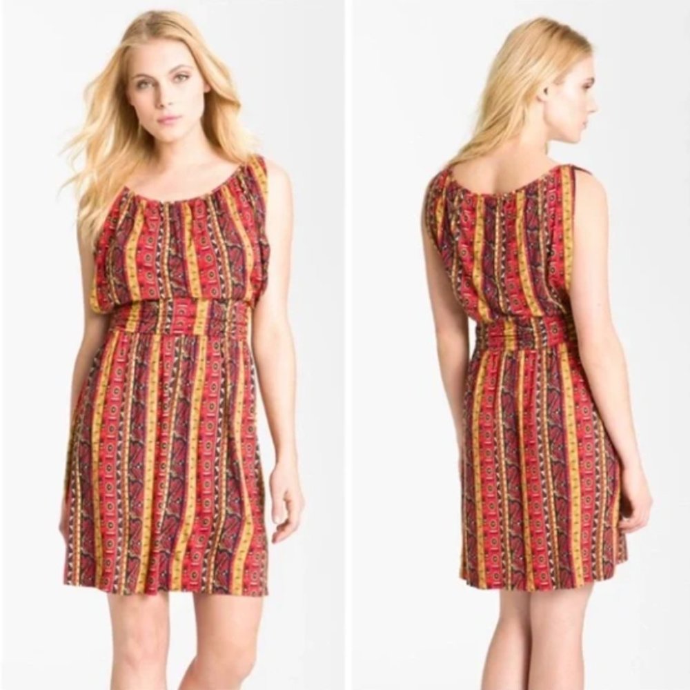 Lucky Brand Ruched Waist Summer Nights Jordana Boho / Aztec Dress Size Small - Picture 2 of 9